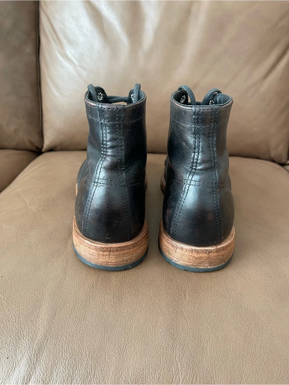 Men's Black Leather Moc Toe Lace-Up Work Boots